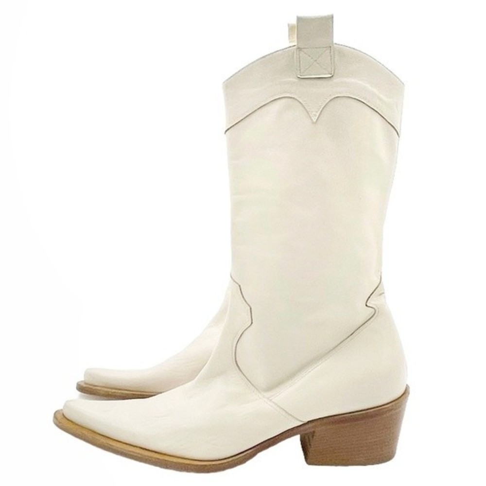 Kenneth Cole High Noon Cream Leather Western Pointed Toe Boots Women’s 6 | EU 36